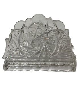 Vintage Zajecar crystal napkin holder 
 distinctive pinwheel cut design
Elegant